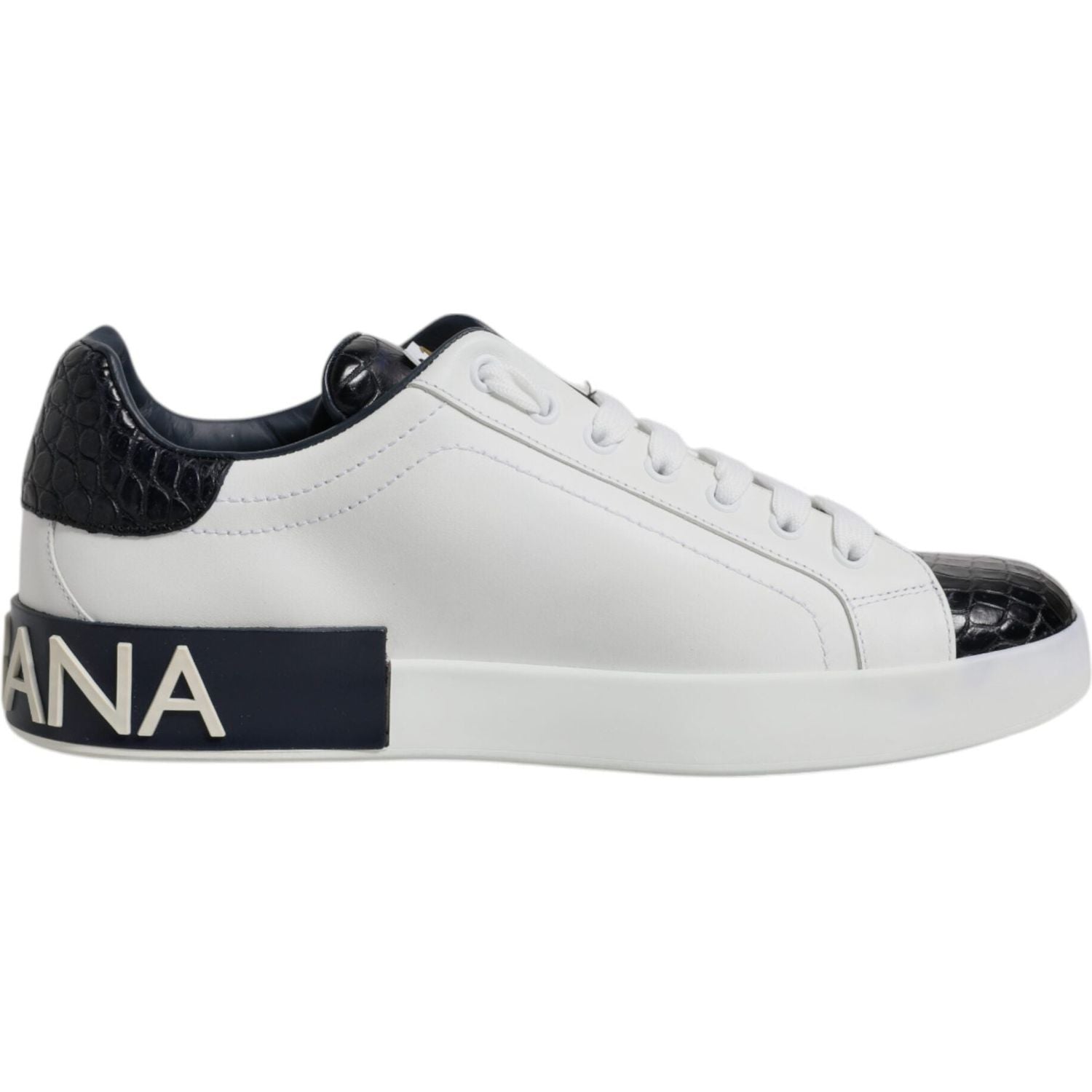 Dolce & Gabbana White Black Leather Portofino Sneaker Shoes