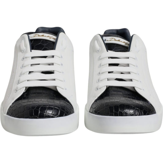 Dolce & Gabbana White Black Leather Portofino Sneaker Shoes MV7037-41.5