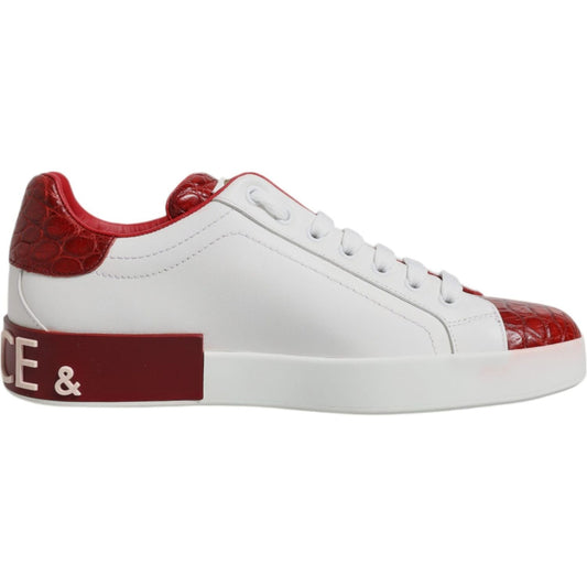 Dolce & Gabbana White Red Leather Portofino Men Sneaker Shoes MV7041-39