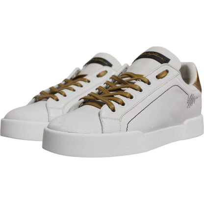 Dolce & Gabbana White Gold Leather Low Top Sneakers Shoes