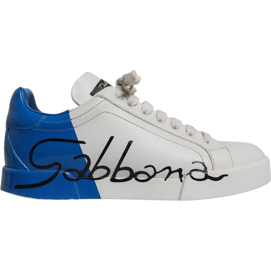 Dolce & Gabbana White Blue Logo Portofino Sneakers Shoes LA12433-36