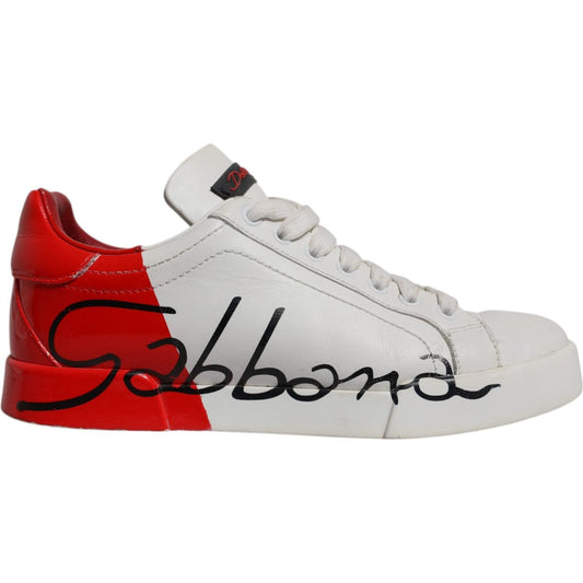 Dolce & Gabbana White Red Logo Portofino Sneakers Shoes LA12436-37