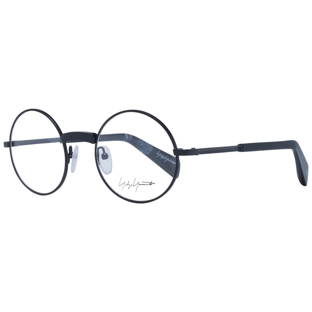 Yohji Yamamoto Black Men Glasses Frame, metal full-rim panto style with demo lenses and 130mm frame width.