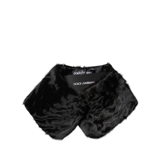 Dolce & Gabbana Black Lamb Fur Collar Women Neck Wrap Scarf