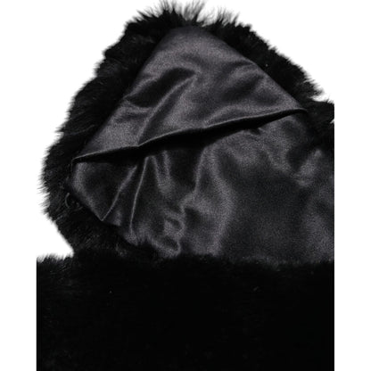 Dolce & Gabbana Black Lamb Fur Collar Women Neck Wrap Scarf