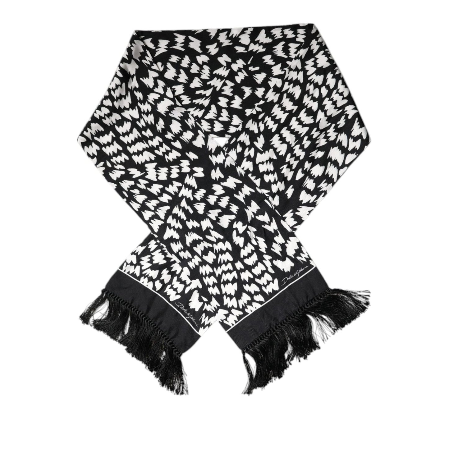Dolce & Gabbana Black White Patterned Fringes Shawl Scarf