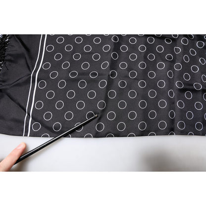 Dolce & Gabbana Black Circles Silk Fringes Shawl Wrap Scarf