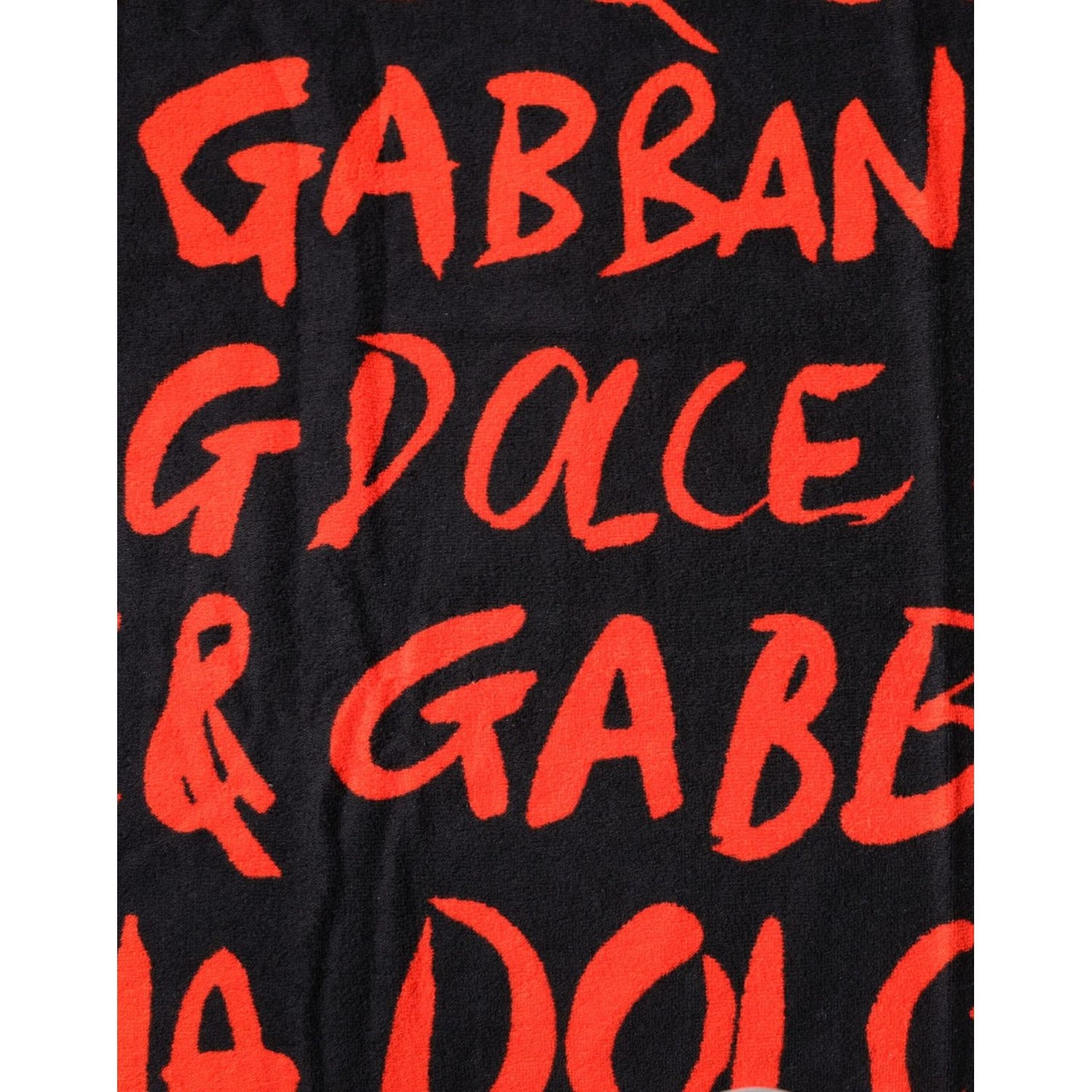 Dolce & Gabbana Black Red Logo Print Cotton Beach Towel