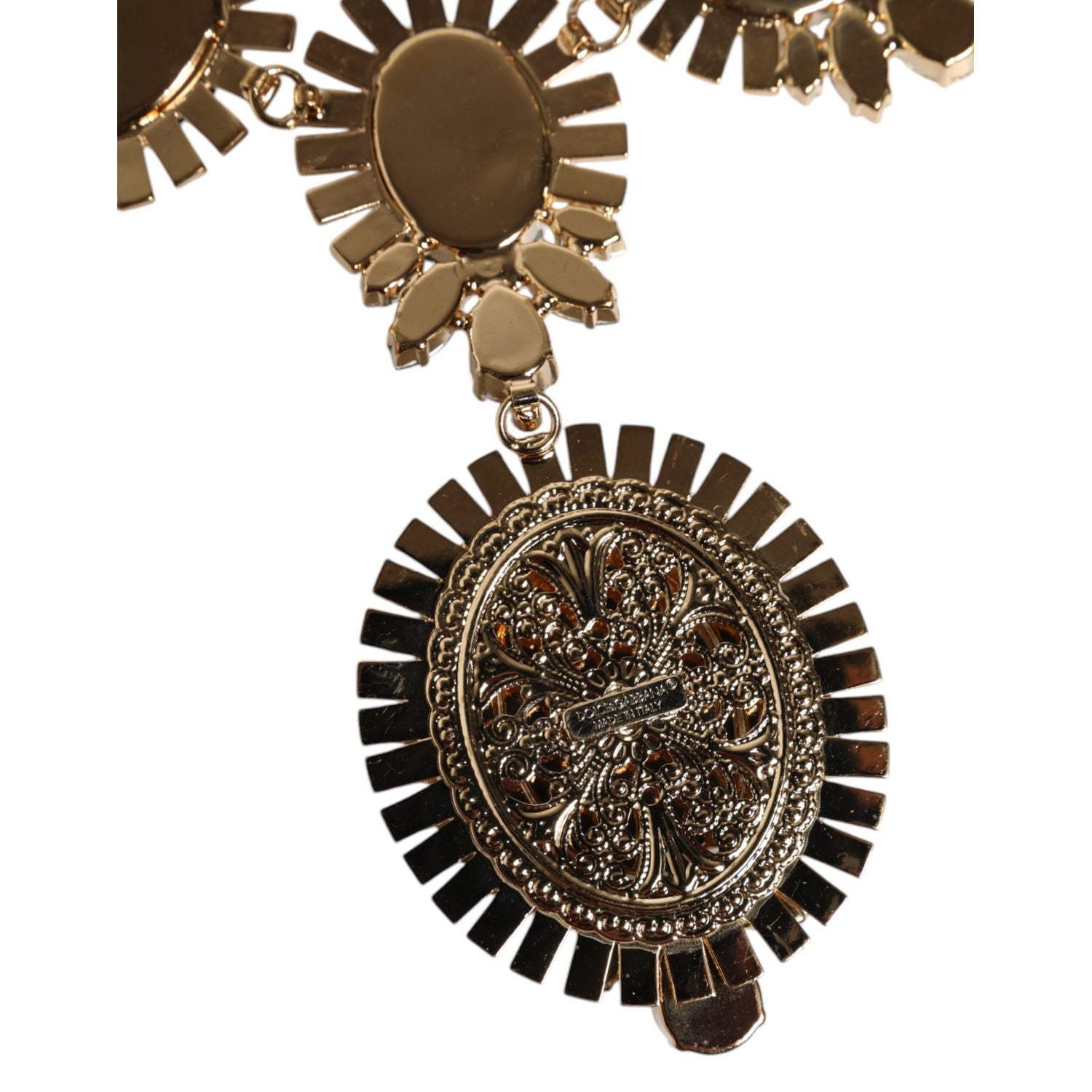 Dolce & Gabbana Gold Brass Pietre Oval Crystal Embellished Necklace