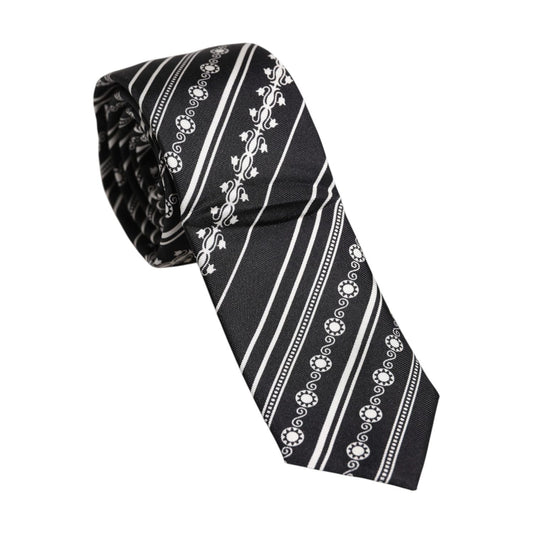 Dolce & Gabbana Black White Stripes Silk Adjustable Necktie Tie