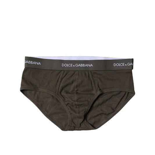Dolce & Gabbana Gray Cotton Men Mid Slip Brief Underwear