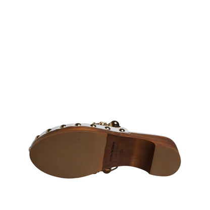 Dolce & Gabbana White Raffia Clogs Bejeweled Chain Sandals Shoes