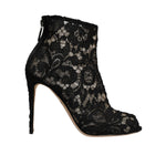 Dolce & Gabbana Black Floral Lace Heels Ankle Boots Shoes