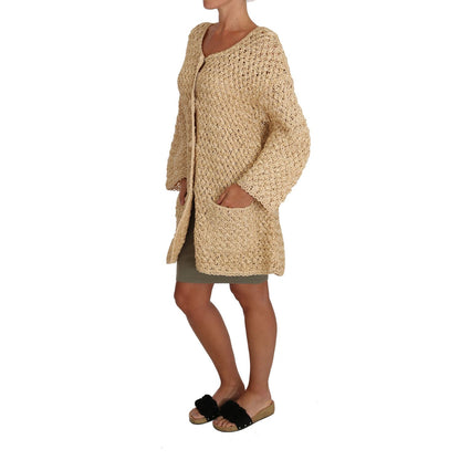 Dolce & Gabbana Beige Cardigan Crochet Knitted Raffia Sweater