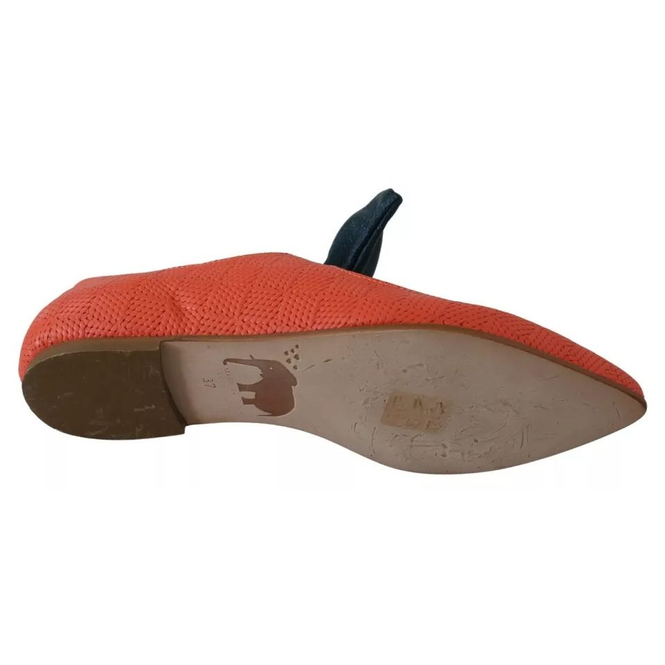 EBARRITO Orange Leather Bow Slip-on Loafers Ballet Flat Shoes