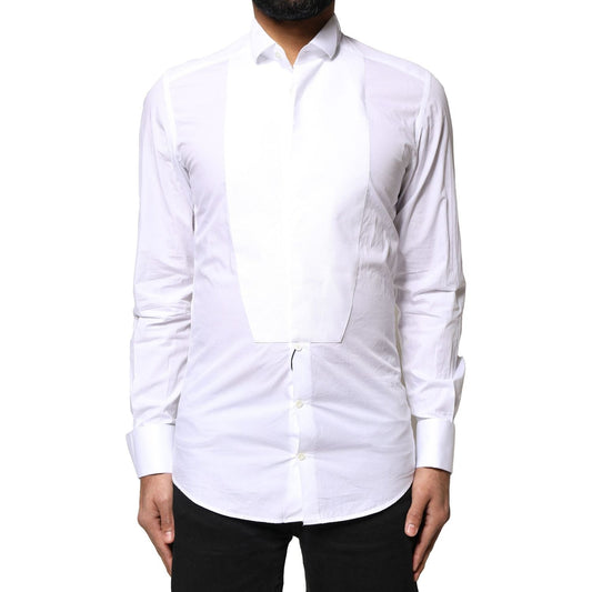 Dolce & Gabbana White GOLD CottonPoplin Bib Formal Dress Shirt TSH6282-38