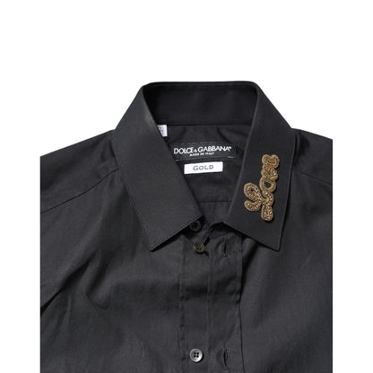 Dolce & Gabbana Black Love Embroidery GOLD Formal Dress Shirt