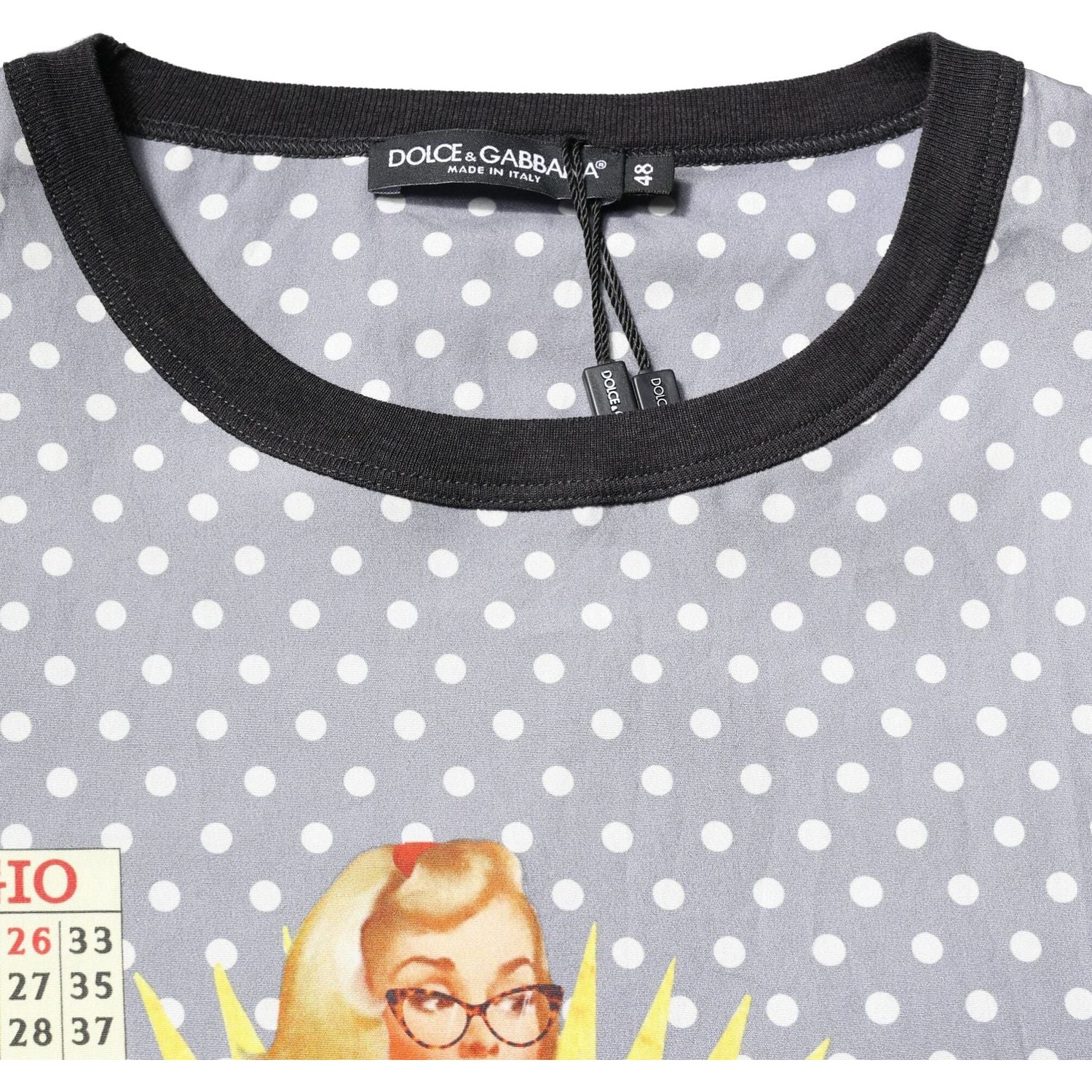 Dolce & Gabbana Gray Polka Dot Pin-Up Print Crew Neck T-shirt