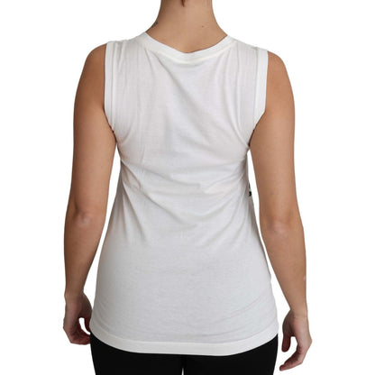 Dolce & Gabbana White Cotton #dgfamily Sleeveless Shirt Tank Top