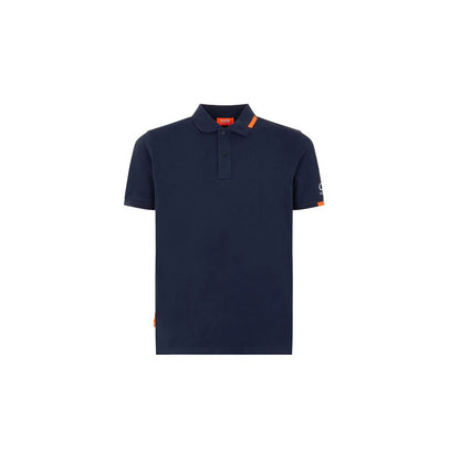 Suns Blue Cotton Polo Shirt with ribbed collar, logo on left sleeve, and front button closure
