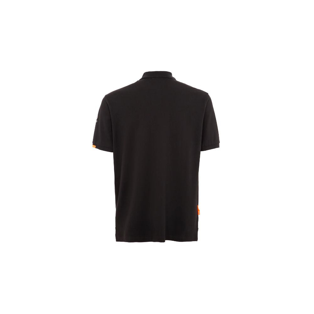 Back view of Suns Black Cotton Polo Shirt with ribbed collar and logo on left sleeve.