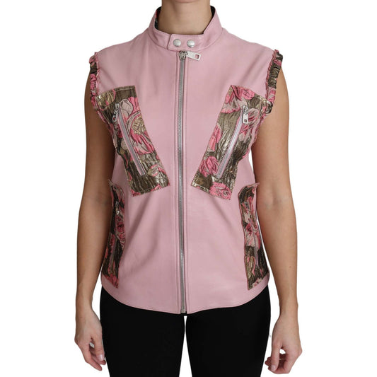 Dolce & Gabbana Pink Zippered Lamb Sleeveless Vest Leather Jacket TSH3200-40