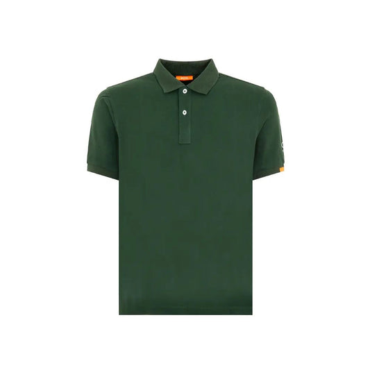 Suns Green Cotton Polo Shirt with ribbed collar and logo on left sleeve, featuring front button closure for stylish casual wear.