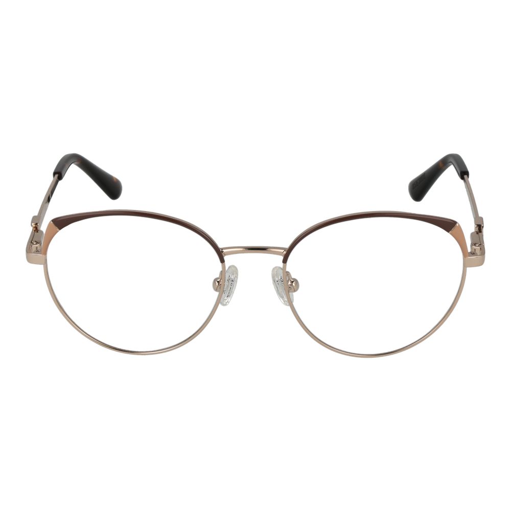 Guess Gold Women Glasses Frame, round full-rim metal design, gold color, spring hinge, size 51-17-140, ideal for stylish women.
