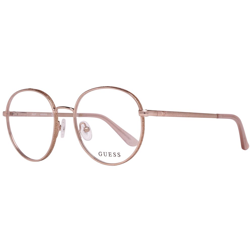 Guess Gold Women Glasses Frame with full-rim panto style, metal frame, and demo lenses, perfect for stylish, modern look. Includes branded case.