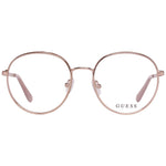 Guess Gold Women Glasses Frame in metal with full-rim panto style and demo plastic lenses, includes branded case.