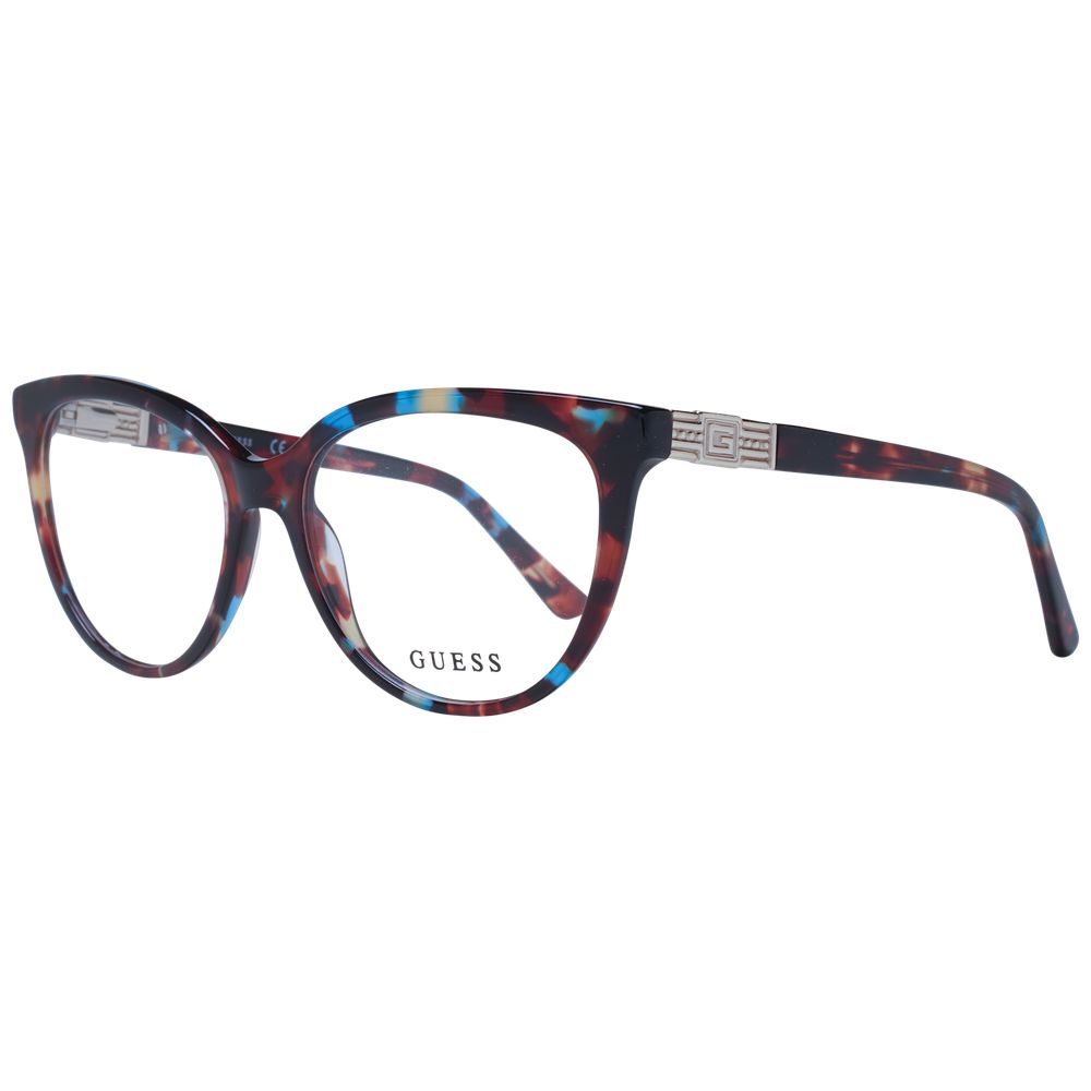 Guess Brown Women Glasses Frame, acetate full-rim cat-eye style with demo lenses, adorned with a branded case, perfect for fashion-forward women.