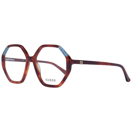 Guess Brown Women Glasses Frame, acetate full-rim, square style, demo lenses, with branded case, 53mm width, spring hinge.