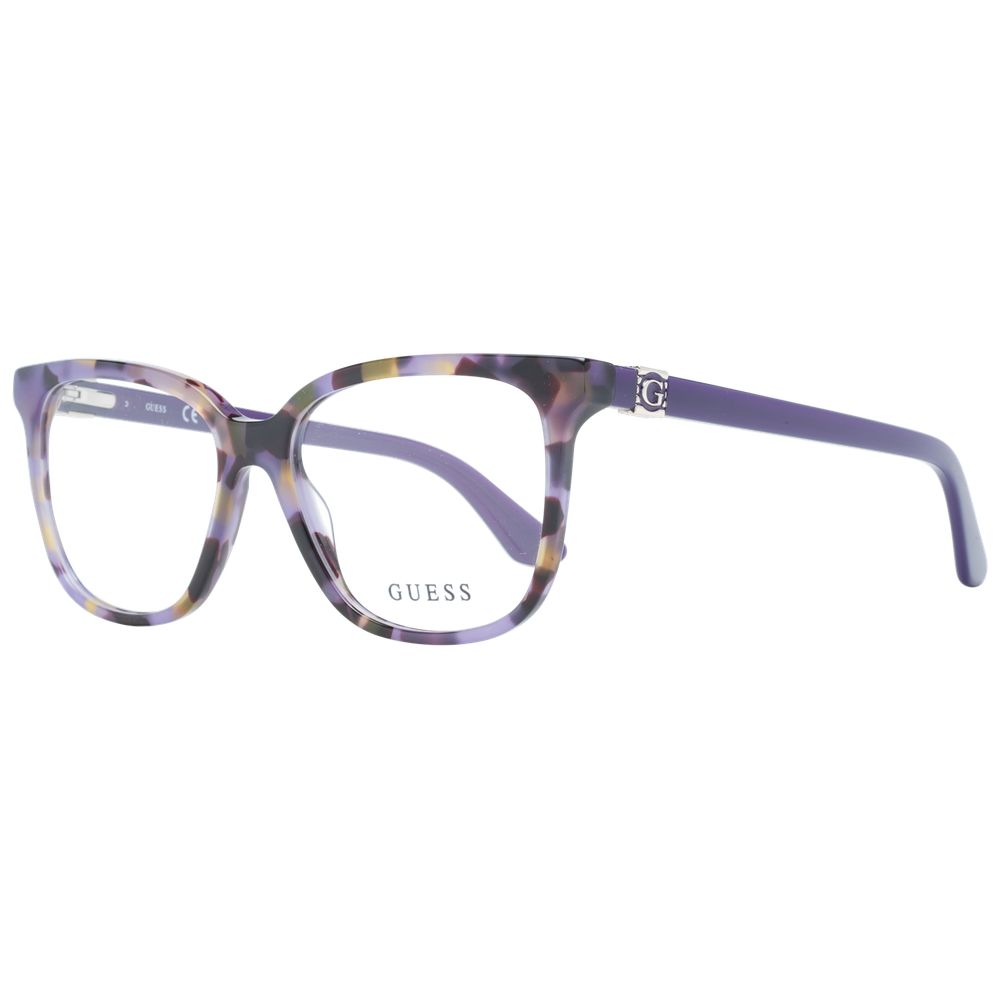 Guess Purple Women Glasses Frame, full-rim square style in purple plastic, featuring spring hinges and demo lenses.
