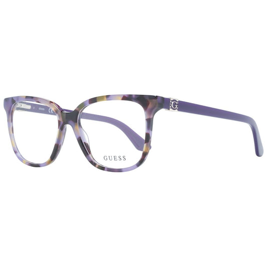 Guess Purple Women Glasses Frame, full-rim square style in purple plastic, featuring spring hinges and demo lenses.