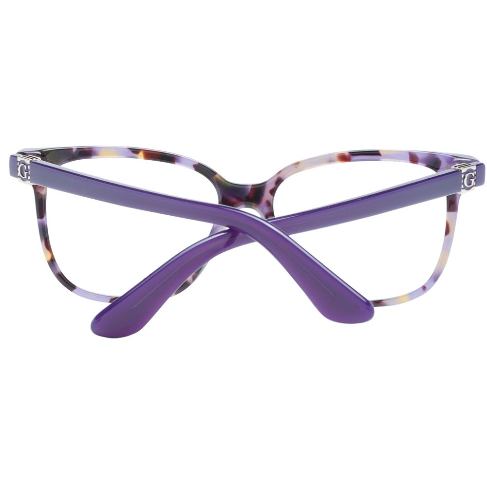 Guess Purple Women Glasses Frame with full-rim plastic design, square style, and 52-15-140 size, featuring demo lenses.