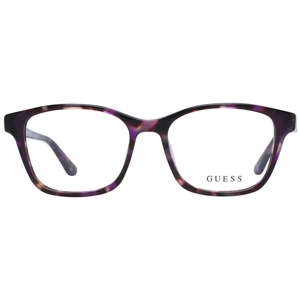 Alt Tag: Guess Purple Women Glasses Frame in full-rim square style with demo lenses, plastic material, and a branded case included.