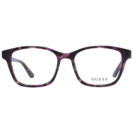 Alt Tag: Guess Purple Women Glasses Frame in full-rim square style with demo lenses, plastic material, and a branded case included.