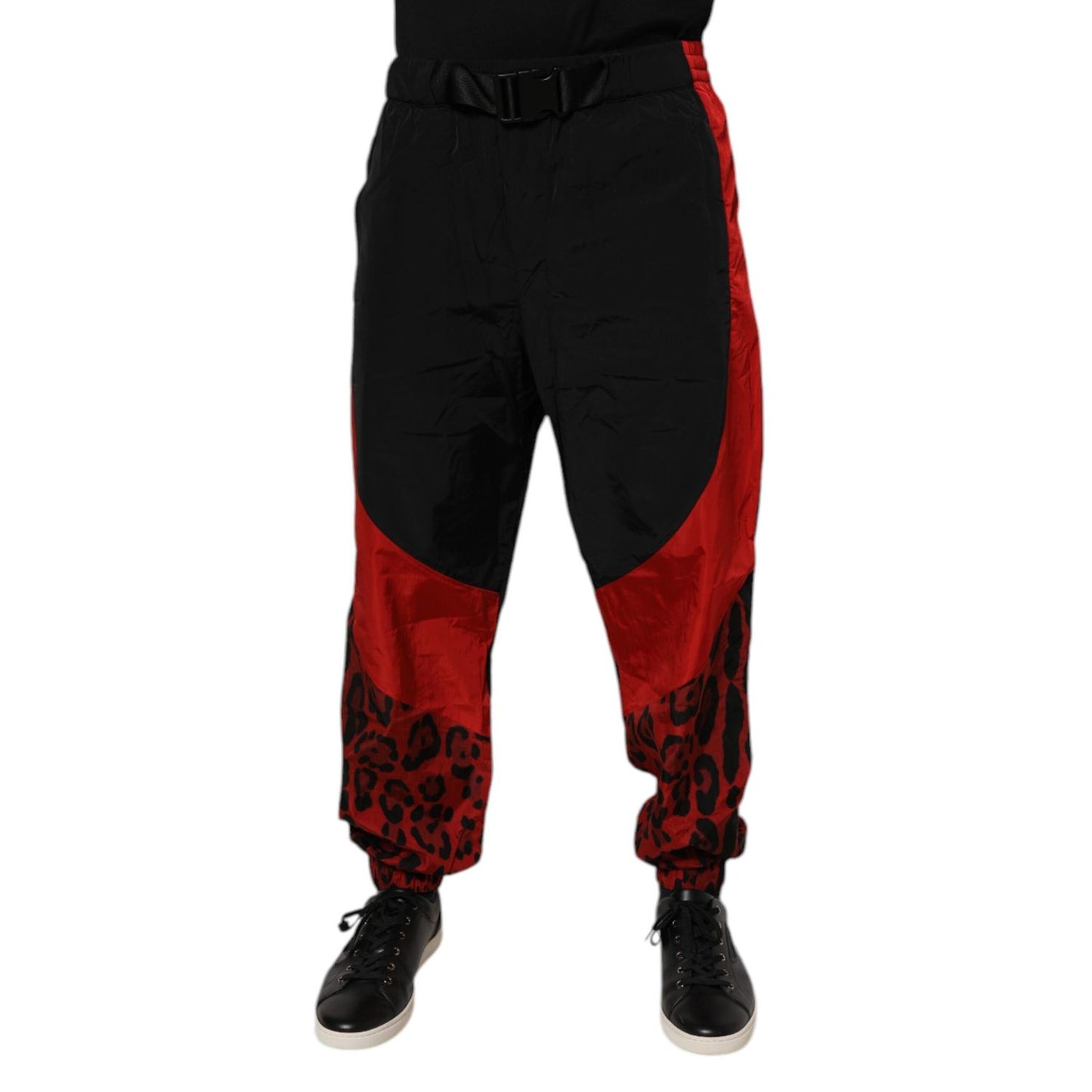 Dolce & Gabbana Black Red Leopard Jogger Sweatpants Pants
