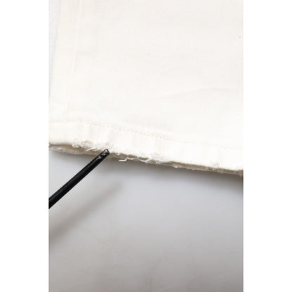 Dolce & Gabbana White Tattered Graffiti Skinny Denim Jeans