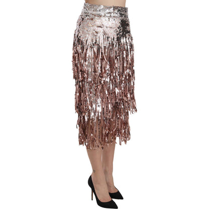 Dolce & Gabbana Sequin Embellished Fringe Midi Pencil Skirt