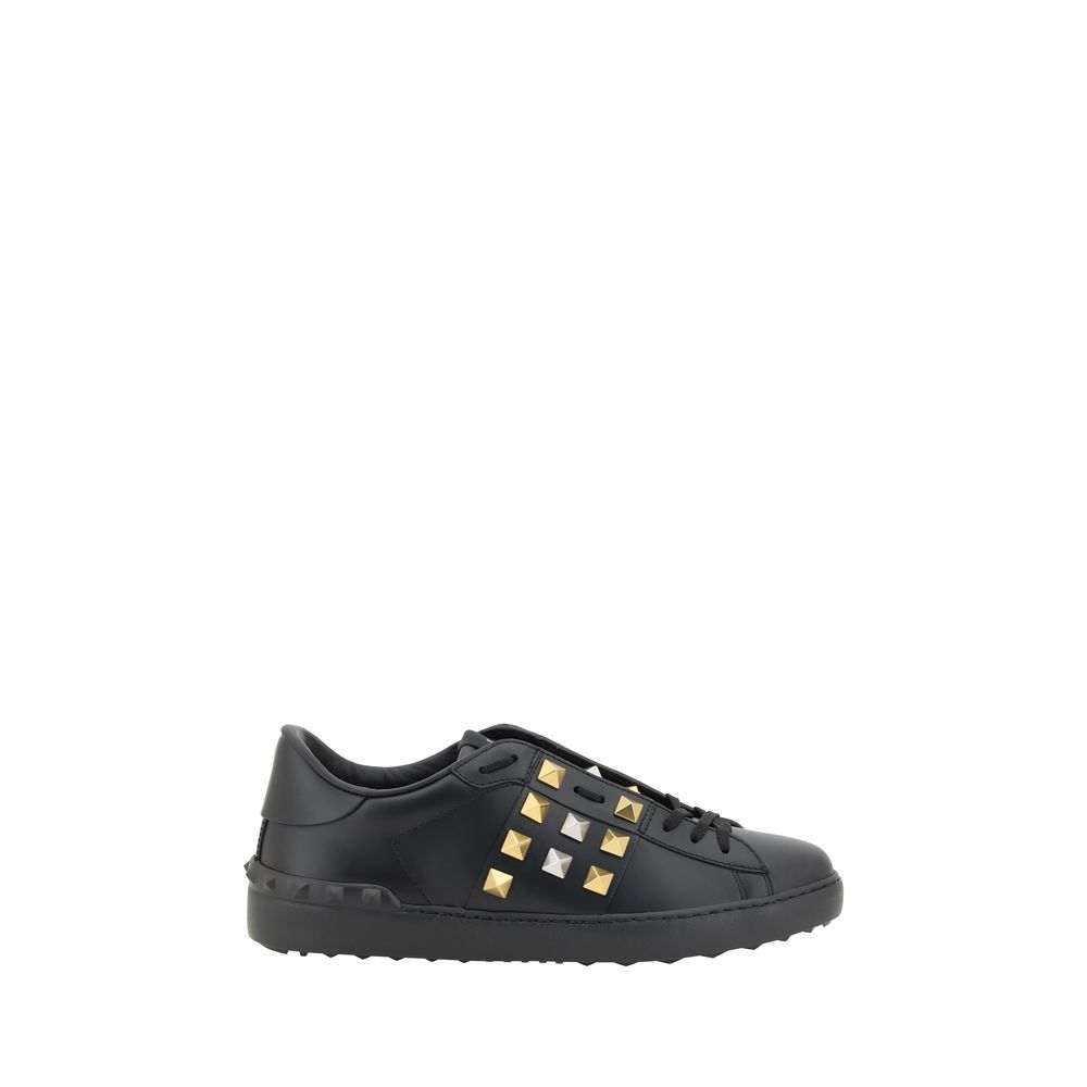 Valentino Garavani Black Calf Leather Bos Taurus Low Top Sneakers