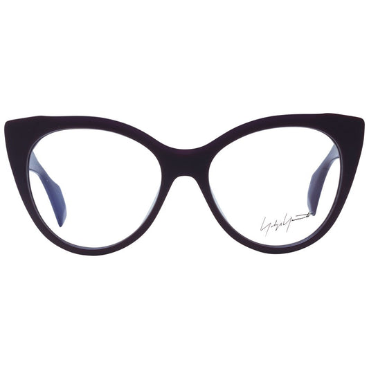 Alt Tag: Yohji Yamamoto Purple Women Glasses Frame, cat eye style, full-rim plastic, size 54-17-145, includes blue-filter demo lenses.