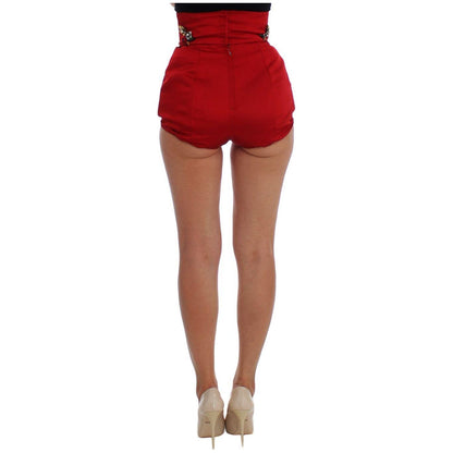 Dolce & Gabbana Red Silk Crystal Roses Shorts