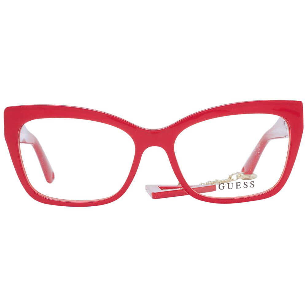 Guess Red Acetate Glasses (Frames) with cat eye style, full-rim design, and branded case for women.