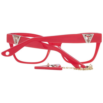 Alt Tag: Guess Red Acetate Glasses (Frames) in cat-eye shape with full-rim and branded pendant, made for women, featuring a bold red color.