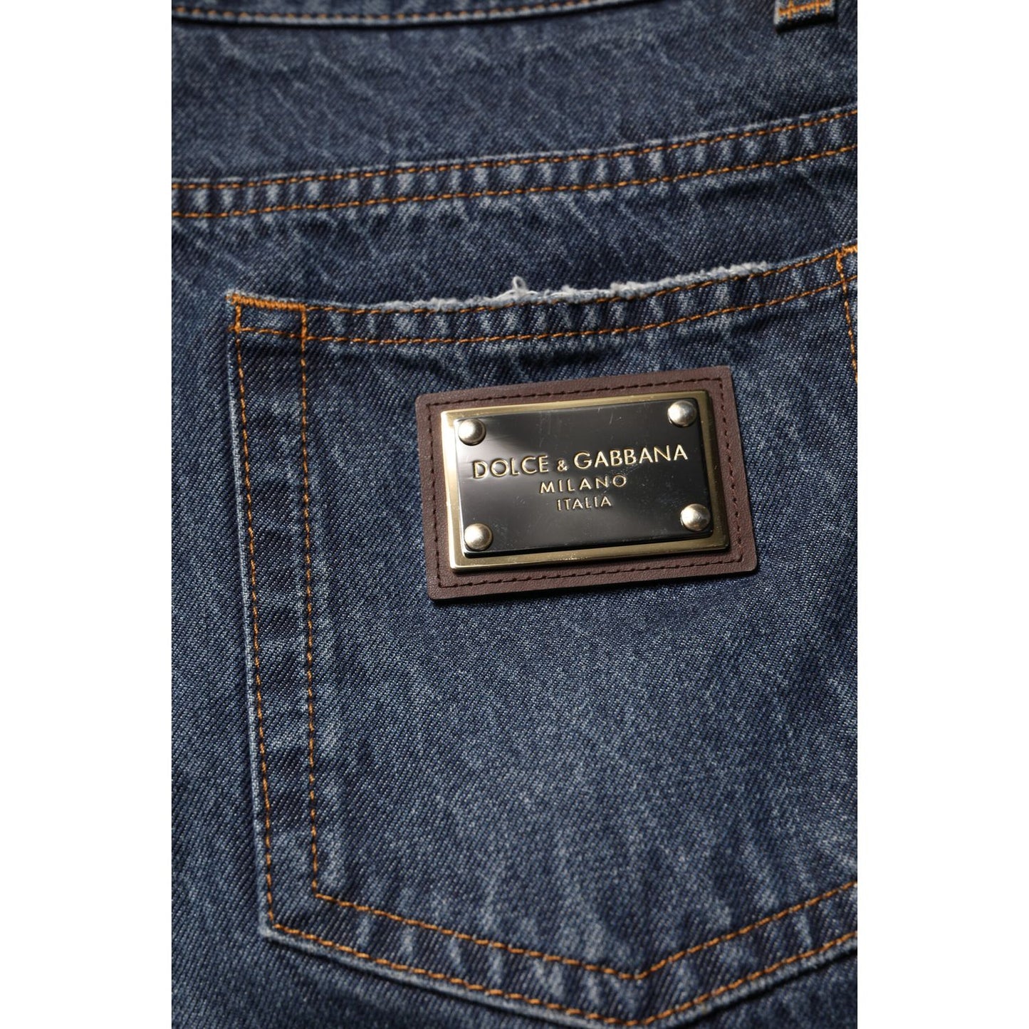 Dolce & Gabbana Beige Blue Floral Cotton Men Denim Jeans