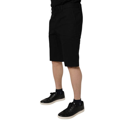 Dolce & Gabbana Black Cotton Stretch Mid Waist Bermuda Shorts