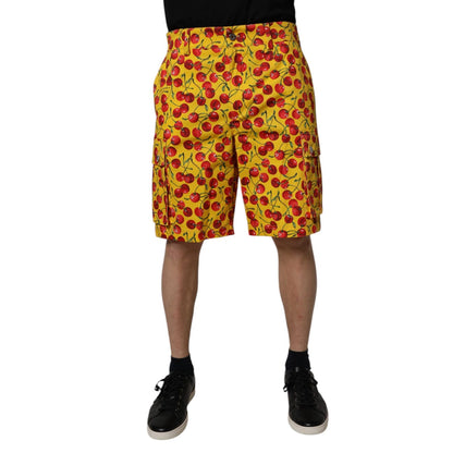Dolce & Gabbana Yellow Cherry Print Cotton Men Bermuda Shorts