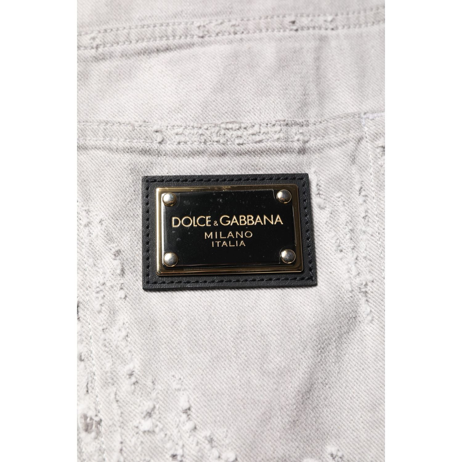 Dolce & Gabbana Light Gray Tattered Men Denim Bermuda Shorts