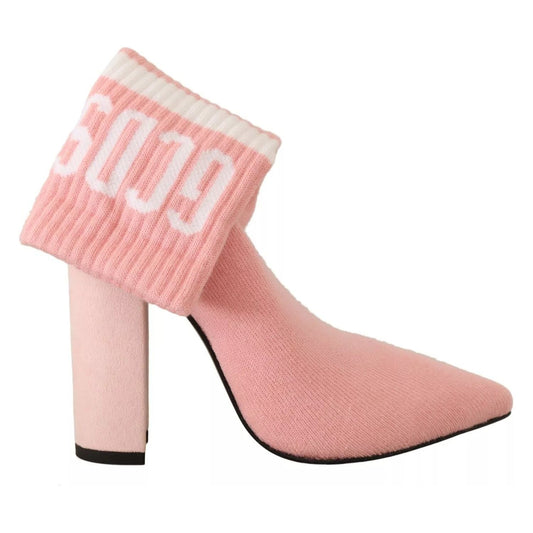 GCDS Pink Suede Logo Socks Block Heel Ankle Boots Shoes LA9416-36